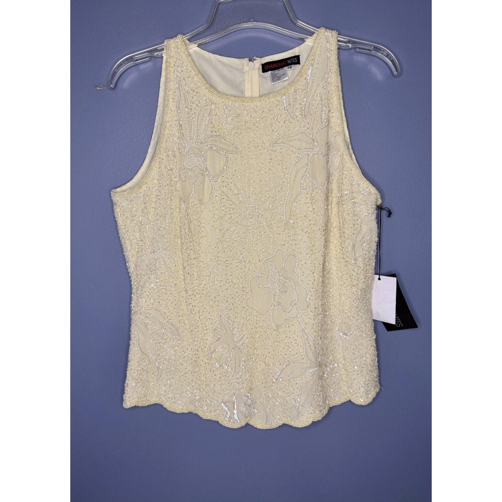 Shanghai Nites Top 12 Yellow Beaded Floral Silk Evening Luxury Fairy Glam Formal